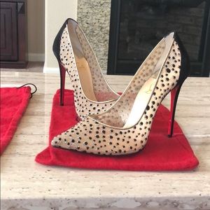 Louboutin Follies velvet-dotted mesh pumps